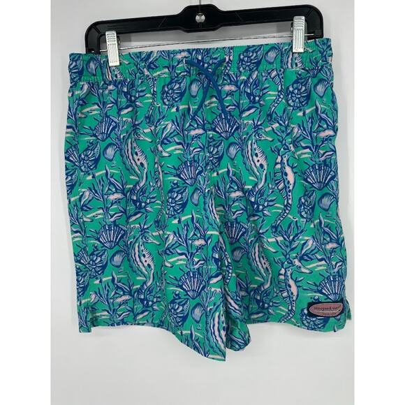 Vineyard Vines Green Tropical Seahorses Chappy Swim Trunks Shorts Size Large - Picture 1 of 9